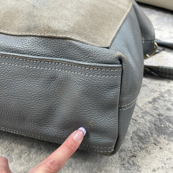 Sancia Gray Pebbled Leather Suede 2 Way Shoulder Bag Purse Extra Large Travel - Picture 7 of 17